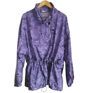VINTAGE MISTRAL Purple & Black Abstract Comic Oversized Rain Coat Size Large